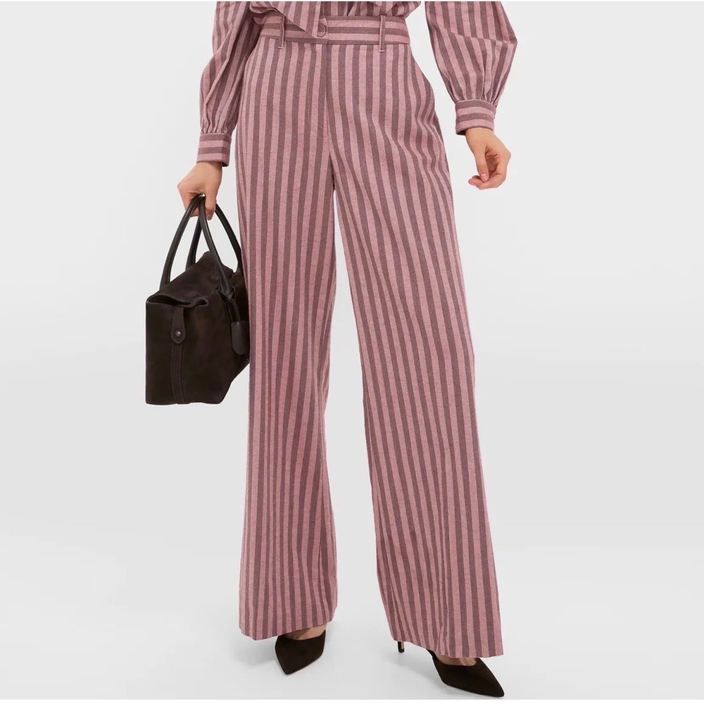 Tuckernuck Wyatt Pants Womens 8 (30x32) Mauve Striped High Rise Wide Leg Trouser